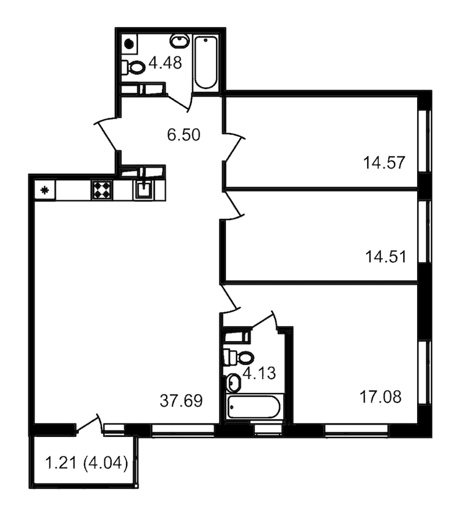 3-комнатная квартира 98.96 м², 2/12 эт., ЖК «Чёрная речка»